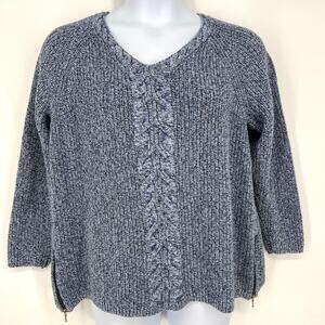 Talbots Woman Marled Blue V Neck Chunky Knit Sweater Size 2X Preowned
